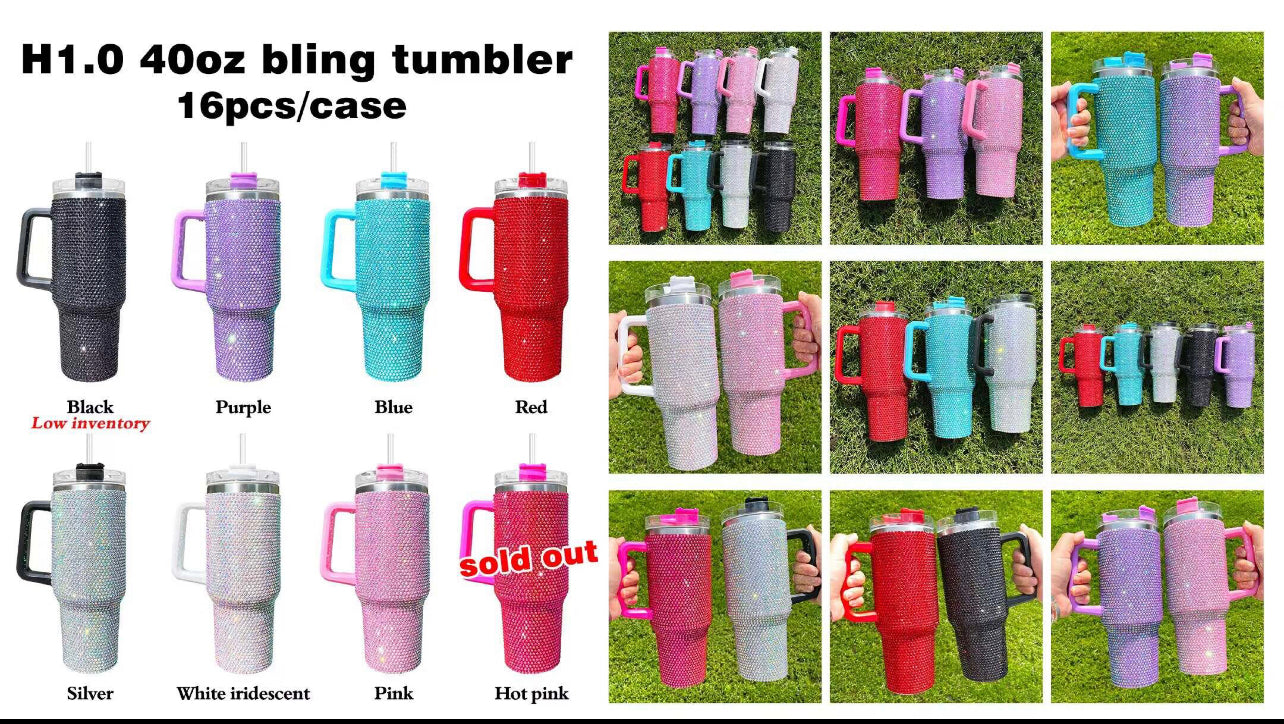40oz Bling Rhinestone tumbler with handle (PRE-ORDER)